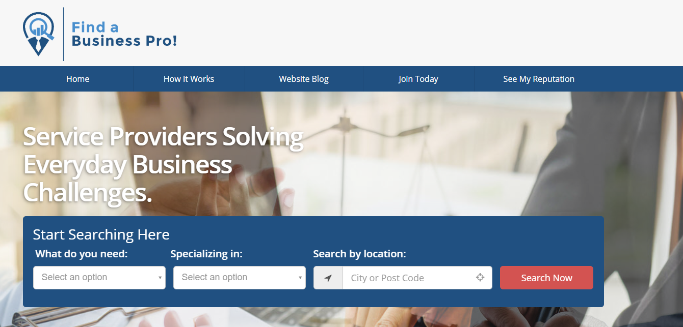 Find a Business Pro! homepage and search UI preview